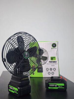 Gtools4you 8-inch rechargeable fan with spare battery and box